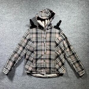 Wolverine Shirt Jacket Womens Small Gray Purple Plaid Sherpa Fleece Lined Hooded